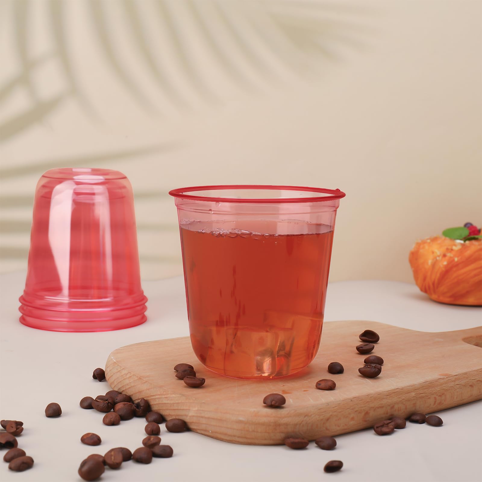 Xuelimei 50pcs 12oz Disposable Stemless Glasses,PET Disposable Drinking Cups,Cold Party Clear Plastic Wine Glasses for Parties Birthday,Wedding,Meeting,Christmas Party Supplies. (Red)