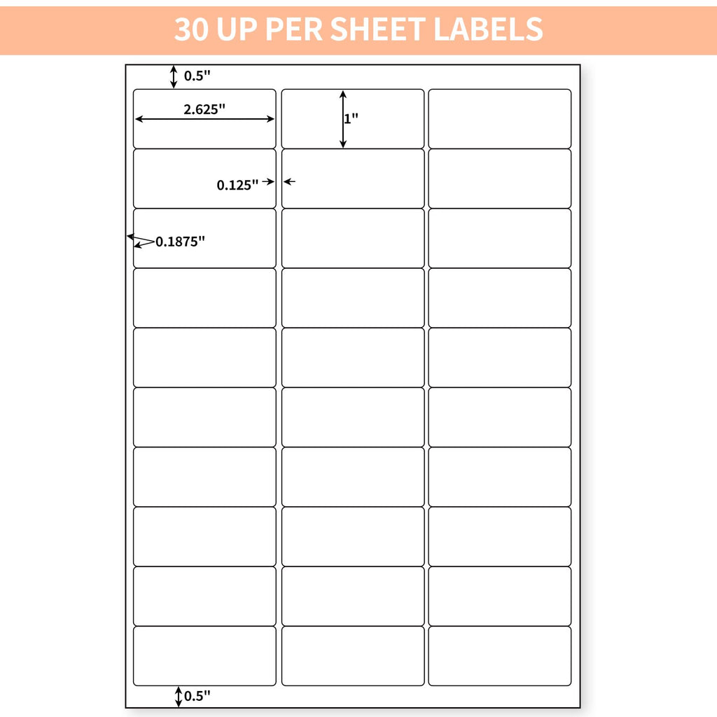 InpourPack 1" x 2-5/8" Shipping Return Address Labels for Laser Inkjet Printer, 30 UP Labels for Amazon FBA, White Blank Mailing Stickers (100 Sheet / 3000 pcs)