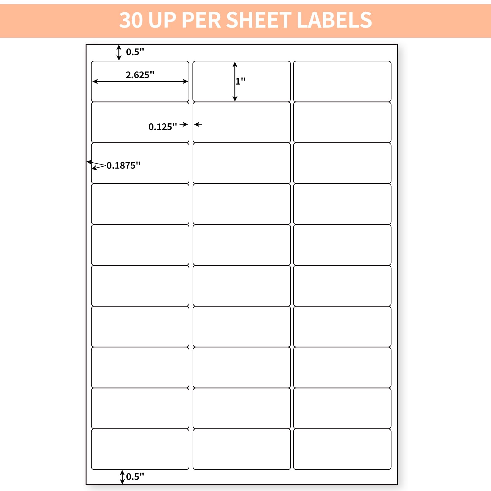InpourPack 1" x 2-5/8" Shipping Return Address Labels for Laser Inkjet Printer, 30 UP Labels for Amazon FBA, White Blank Mailing Stickers (100 Sheet / 3000 pcs)