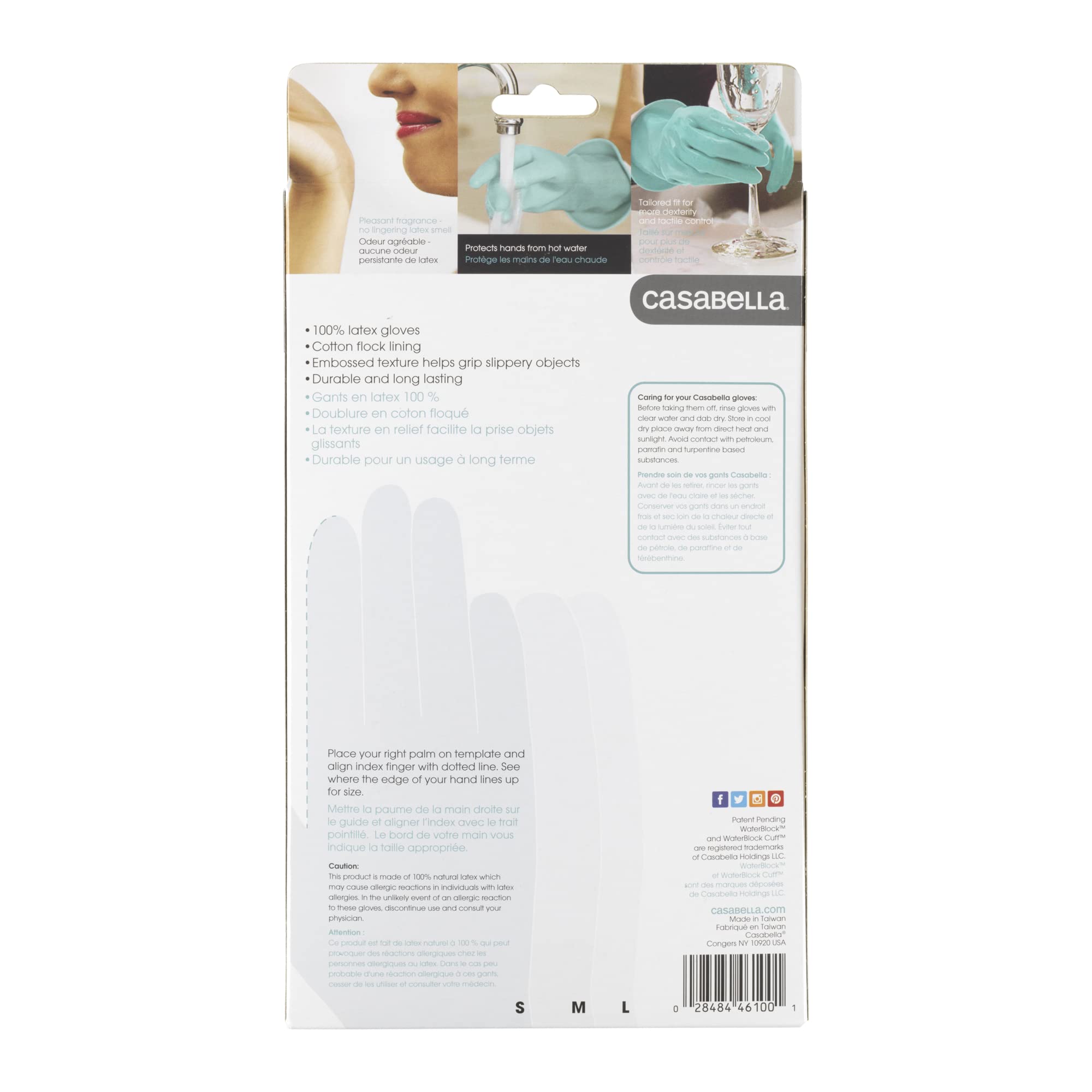 CASABELLA Pack of 2 Reusable Latex Water Block Cleaning Gloves with Cotton Lining, Large, Pink & Blue, CL00618CAD-001