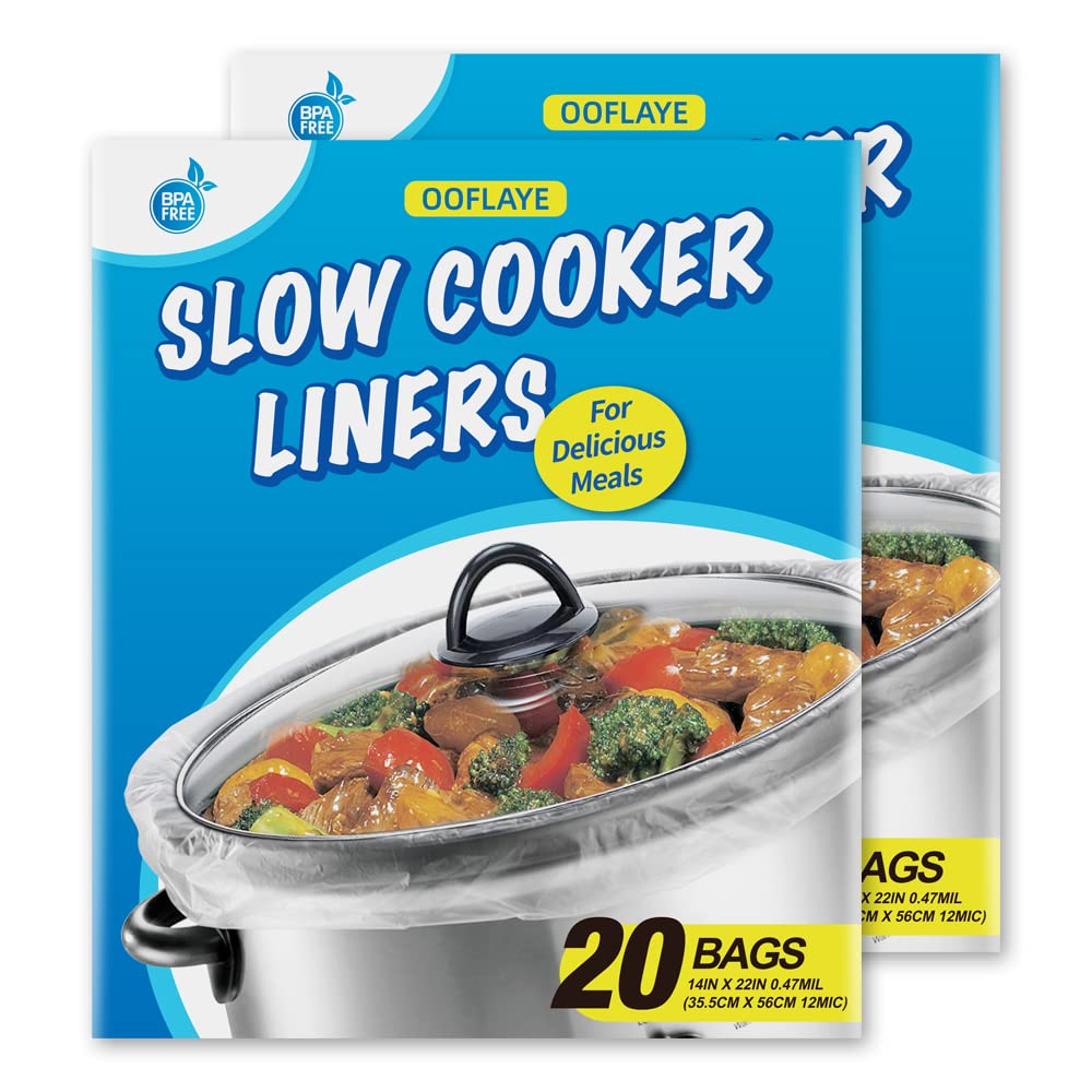 40 Counts Slow Cooker Liners and Cooking Bags, Extra Large Size Fits 6-10QT Pot, 14"x 22", BPA Free, Suitable for Oval & Round Pot (40)
