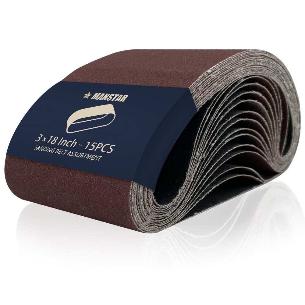 15 Pcs 3 x 18 Inch Assorted Aluminum Oxide Sanding Belt,80/120/150/240/400 Grit