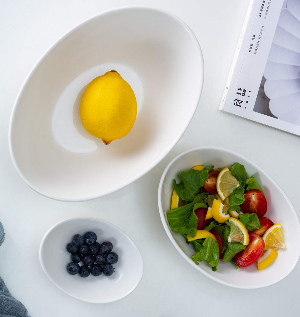Lawei Set of 4 Porcelain Serving Bowls, 1020 ml, Oval Ceramic Mixing Bowls, 9 Inch Serving Bowls for Salads, Spaghetti, Dessert, Veggie, Side Dishes, Microwave and Dishwasher Safe