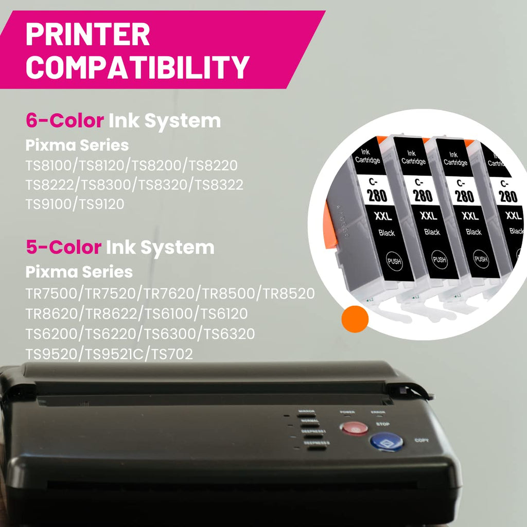 PGI-280 XXL Black Ink Cartridges Compatible with Canon PGI 280XXL BK PGBK Ink Tank Work for Pixma TR7520 TR8520 TS6120 TS6220 TS8120 TS8220 TS9120 TS9520 TS9521C Printer