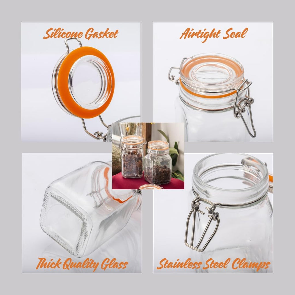 Gala Houseware Airtight Clear Glass Jars with Bail and Trigger Latch Seal Dishwasher Safe, Set of 6, Volume 9.6 oz, Perfect for Home Canning, Pickling, Preserving, and Reusable food storage