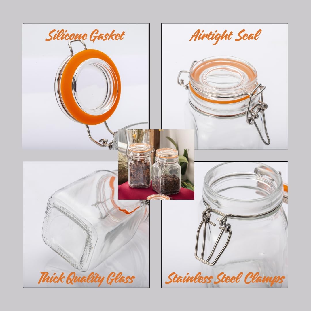 Gala Houseware Airtight Clear Glass Jars with Bail and Trigger Latch Seal Dishwasher Safe, Set of 6, Volume 9.6 oz, Perfect for Home Canning, Pickling, Preserving, and Reusable food storage