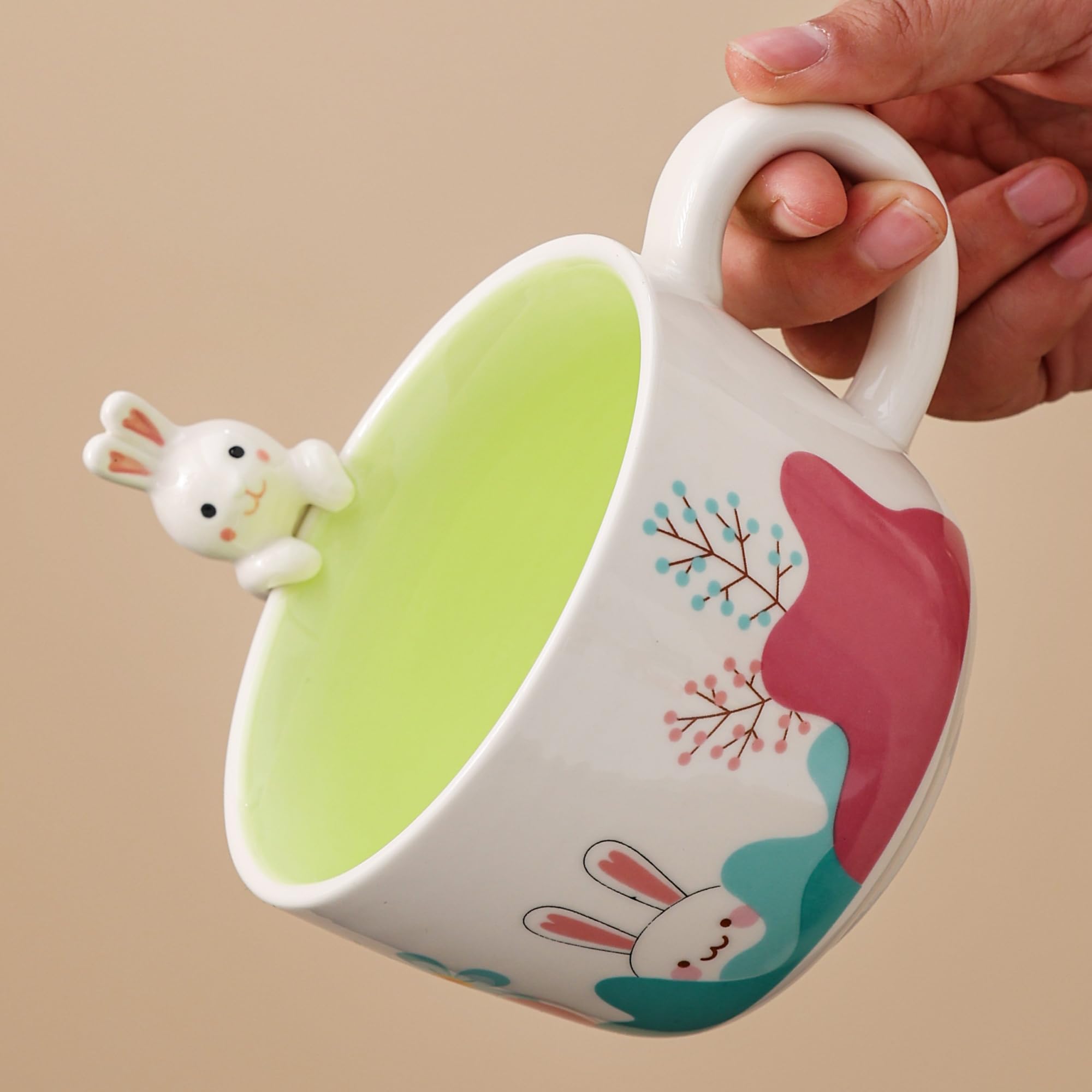 lpylxingyan Cute 3D Animal Coffee Mugs: Funny Handmade Ceramics Cups with Rabbit, Cow, Sloth, Fox, Lion for Kids Gift. (rabbit)
