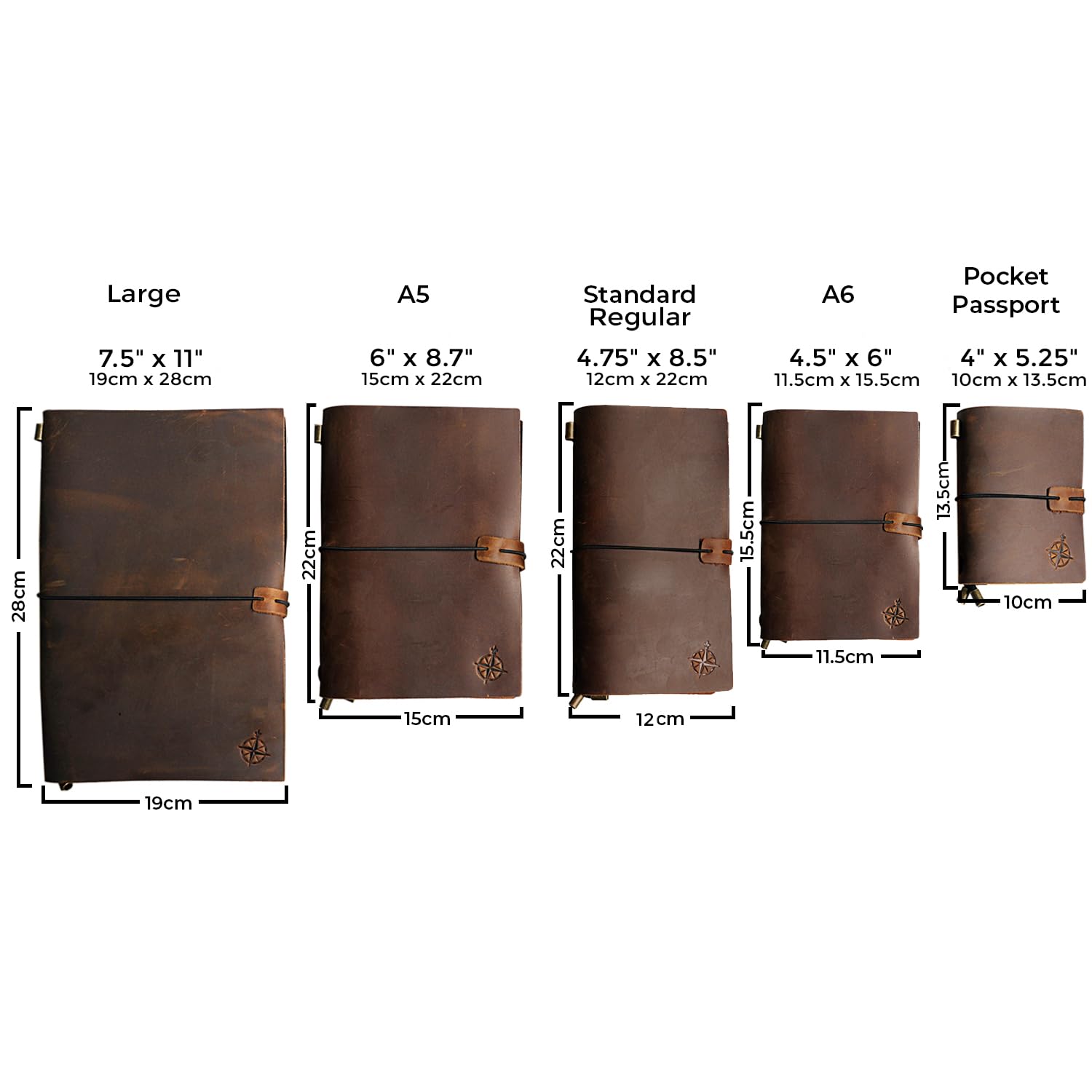 Wanderings A5 Travelers Notebook – Refillable Genuine Leather Journal – 4.5" x 6" (11.5 x 15.5cm) – Handcrafted Crazy Horse Leather – 100 GSM Blank Inserts – Travel Journal