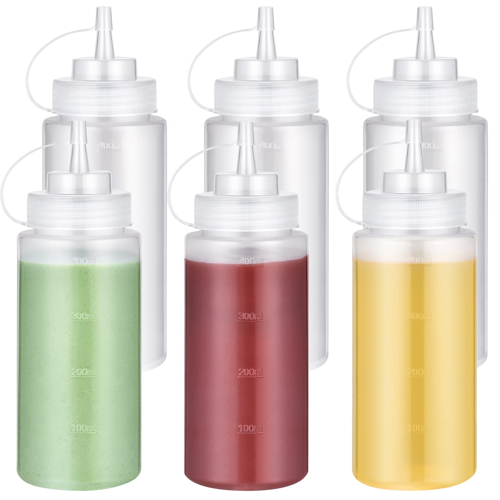 U-Taste 16 OZ Condiment Squeeze Bottles with Twist on Caps and Measurement, Leakproof Squirt Reusable Plastic Sauces Oil Container Dispenser for Ketchup, BBQ, Grilling, Salad Dressing (Pack of 6)