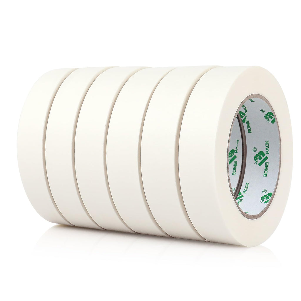 BOMEI PACK White Masking Tape 24mm x 55yds, 6 Rolls Paper Tape for General Painting