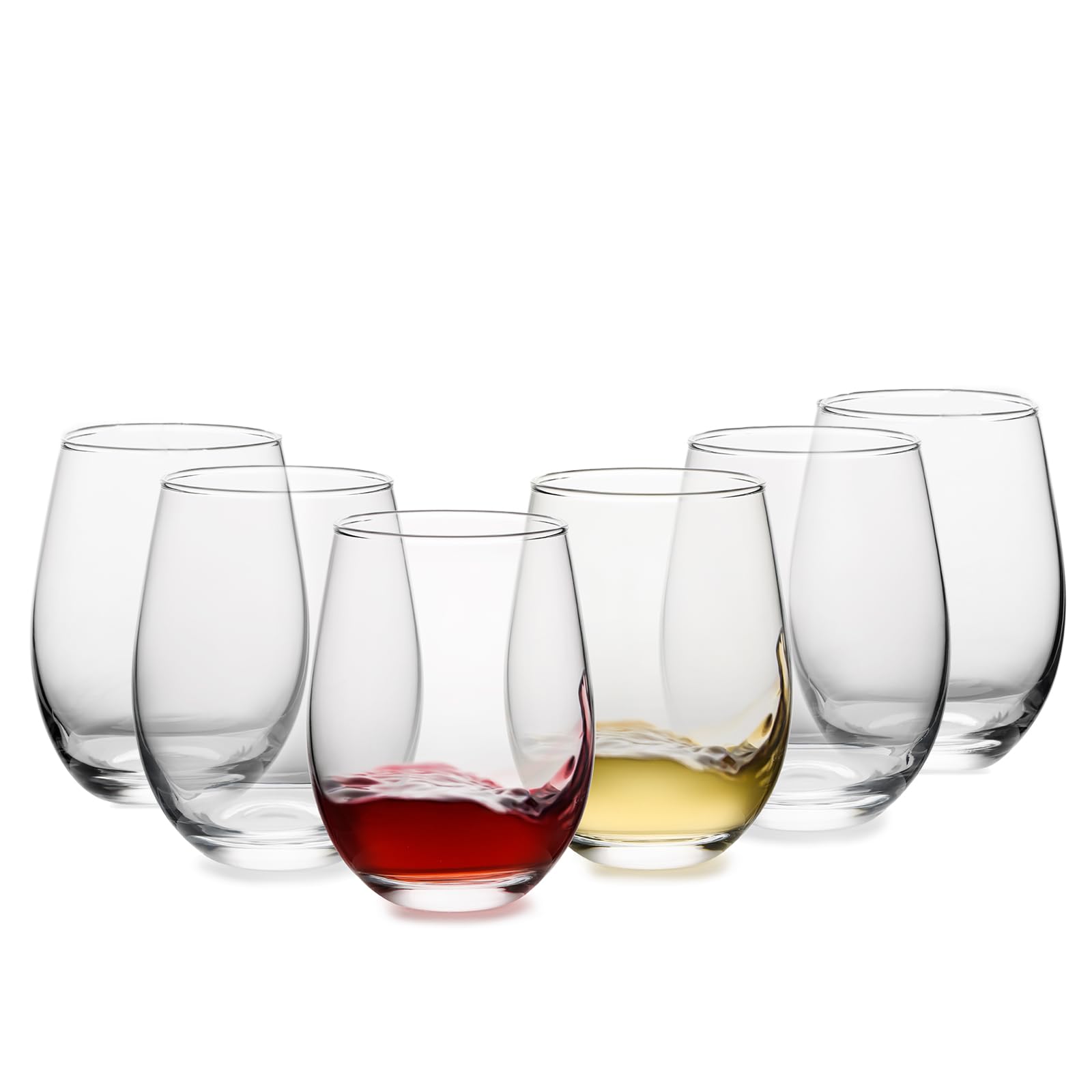 OUWO Stemless Wine Glasses Set of 6, 18oz Red White Wine Glasses,Lead-Free Wine Glasses for Home, Party, Wedding, Ideal Wine Accessories Gift,Clear