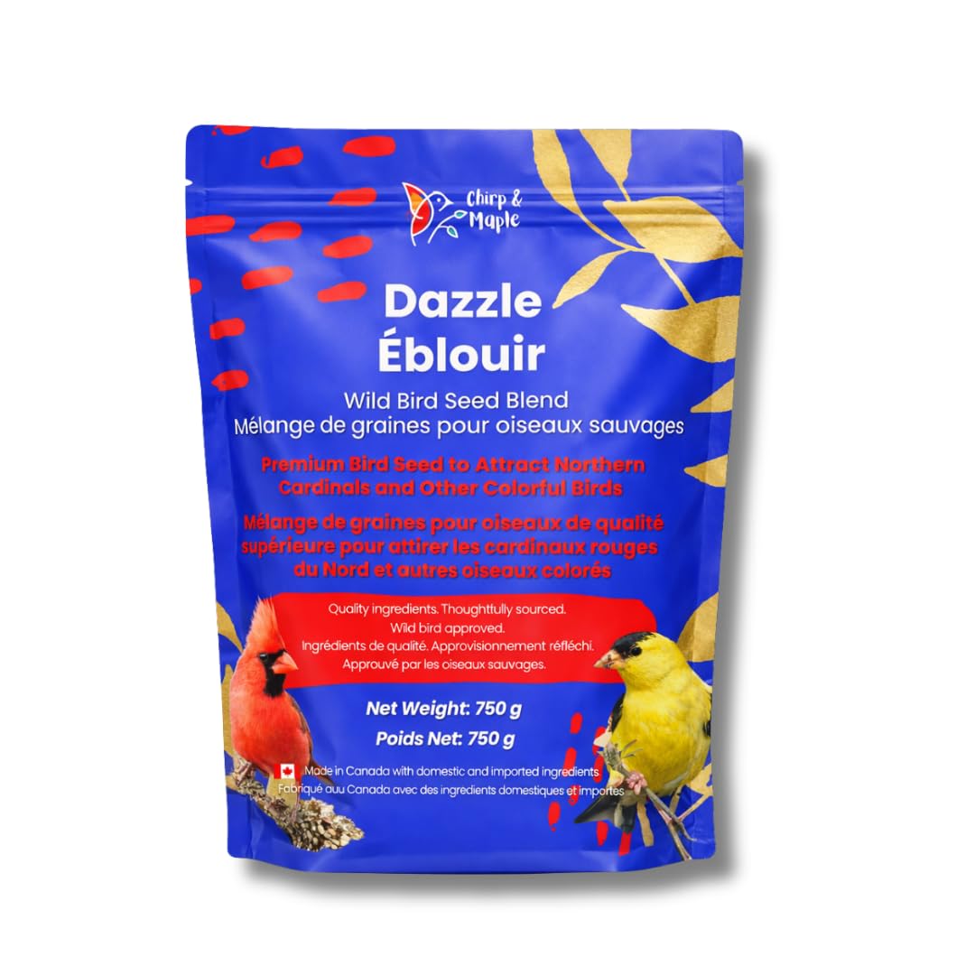 Cardinal Bird Food – Chirp & Maple Dazzle, No Mess Premium Bird Seed for Northern Cardinals, Blue Jays & Grosbeaks, Fruit & Nut Blend with Safflower & Peanuts, 750g