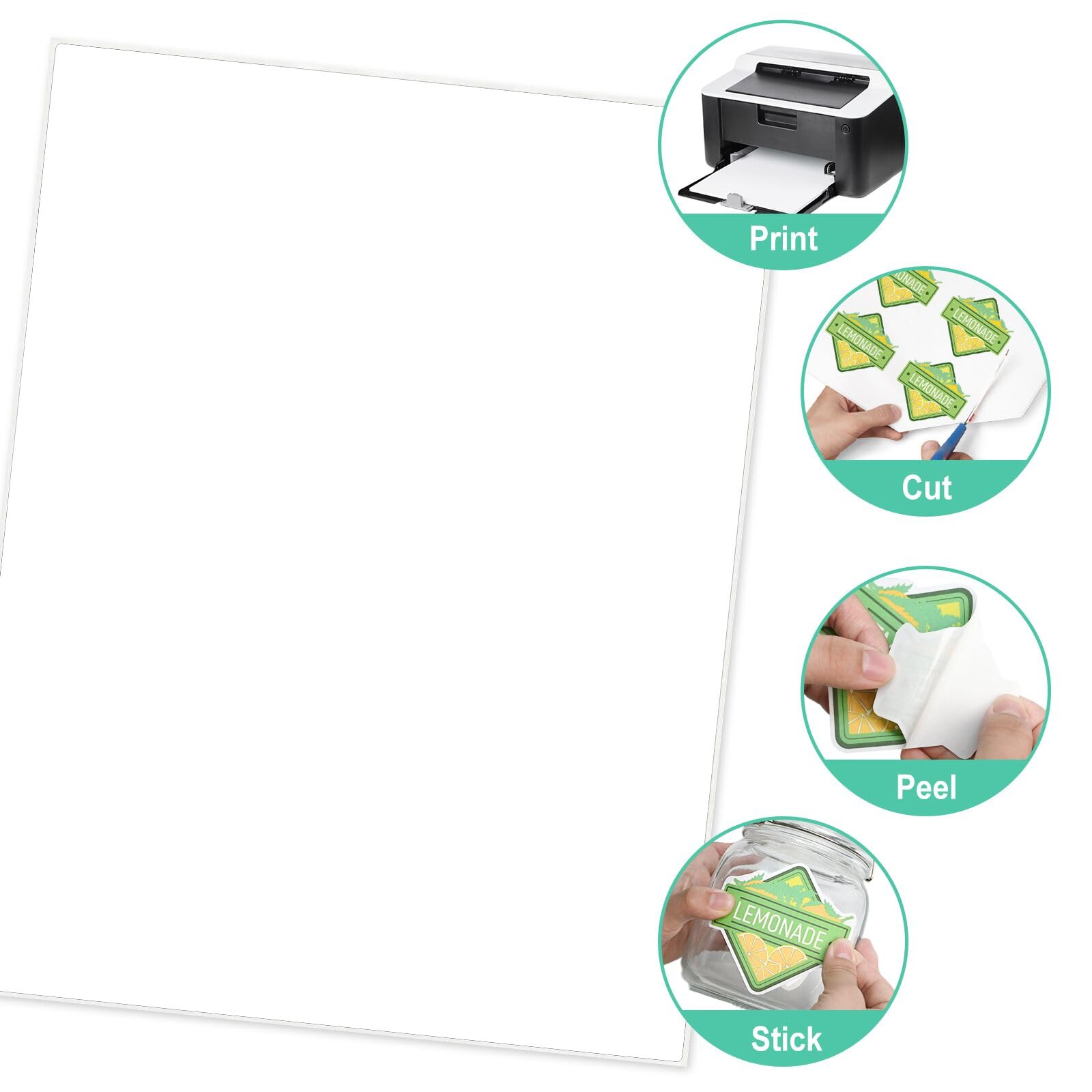 L LIKED 100 Sheets Full Page Label Papers, 8.5 x 11 in Printable White Sticker Paper for Inkjet & Laser Printer - Matte