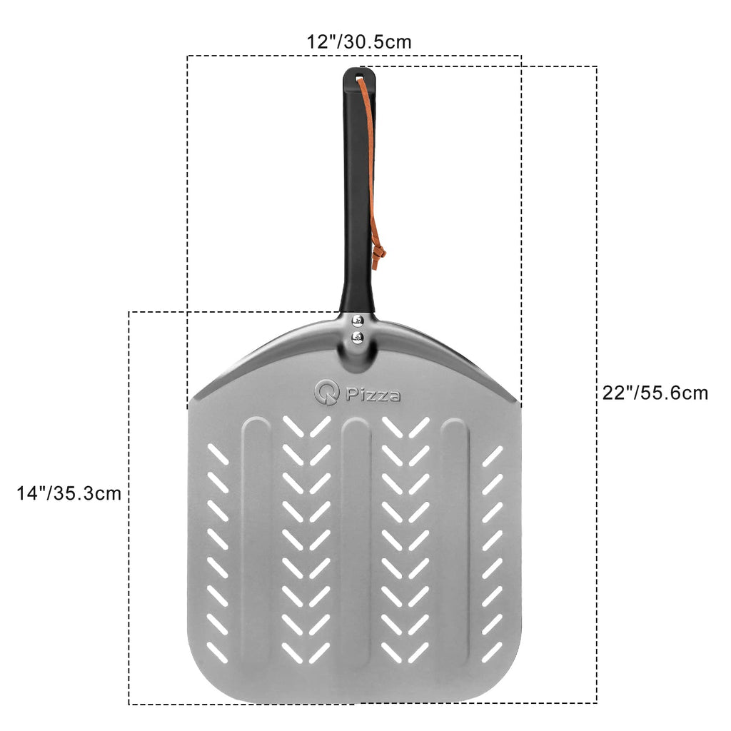 Q Pizza Pizza Peel, 12" Perforated Metal Pizza Paddle for Grill Oven - Pizza Spatula for Baking Bread Pastry Dough Pie Cake, Aluminum, PT201