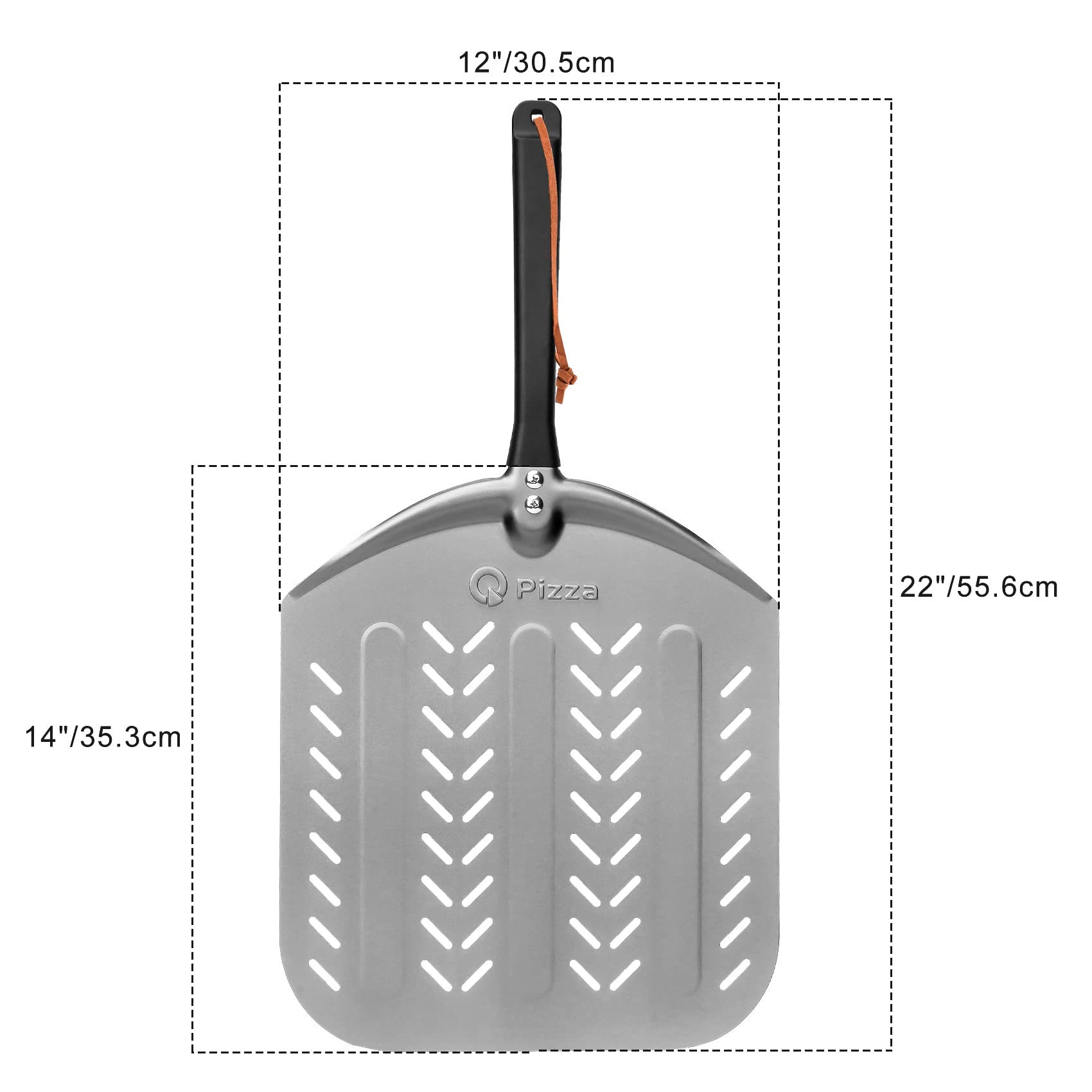 Q Pizza Pizza Peel, 12" Perforated Metal Pizza Paddle for Grill Oven - Pizza Spatula for Baking Bread Pastry Dough Pie Cake, Aluminum, PT201