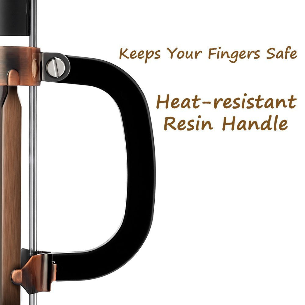 French Press, Premium 8 Cup 34-Ounce No Grounds Coffee Tea Maker, 4 Level Filtration System & Extra 4 Filters Screen, 2 Spoons for Measuring and Mixing, Heat-Resistant Borosilicate Glass