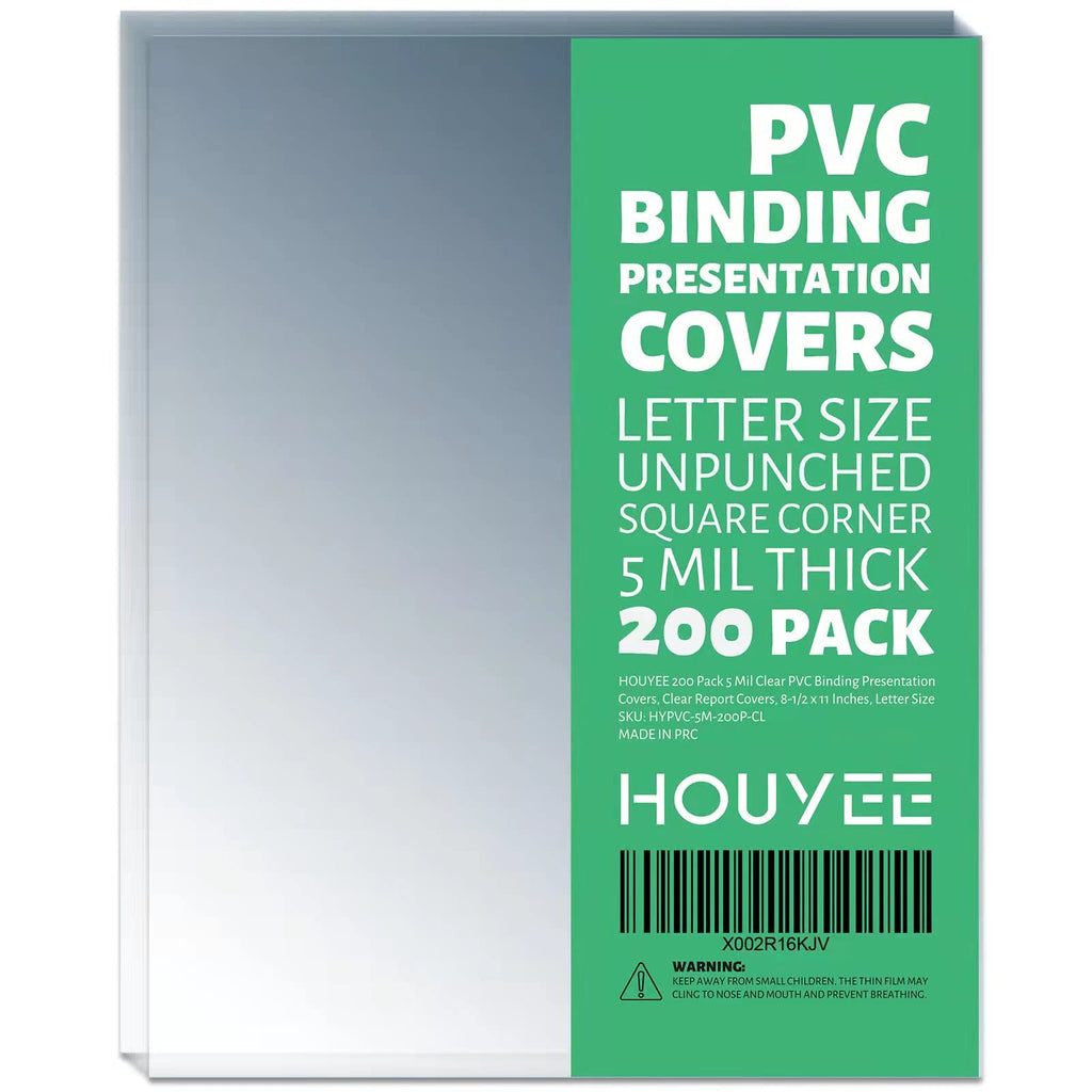 HOUYEE 200 Pack 5 Mil PVC Binding Presentation Covers, Clear Report Covers,8.5x11 Inches,Letter Size