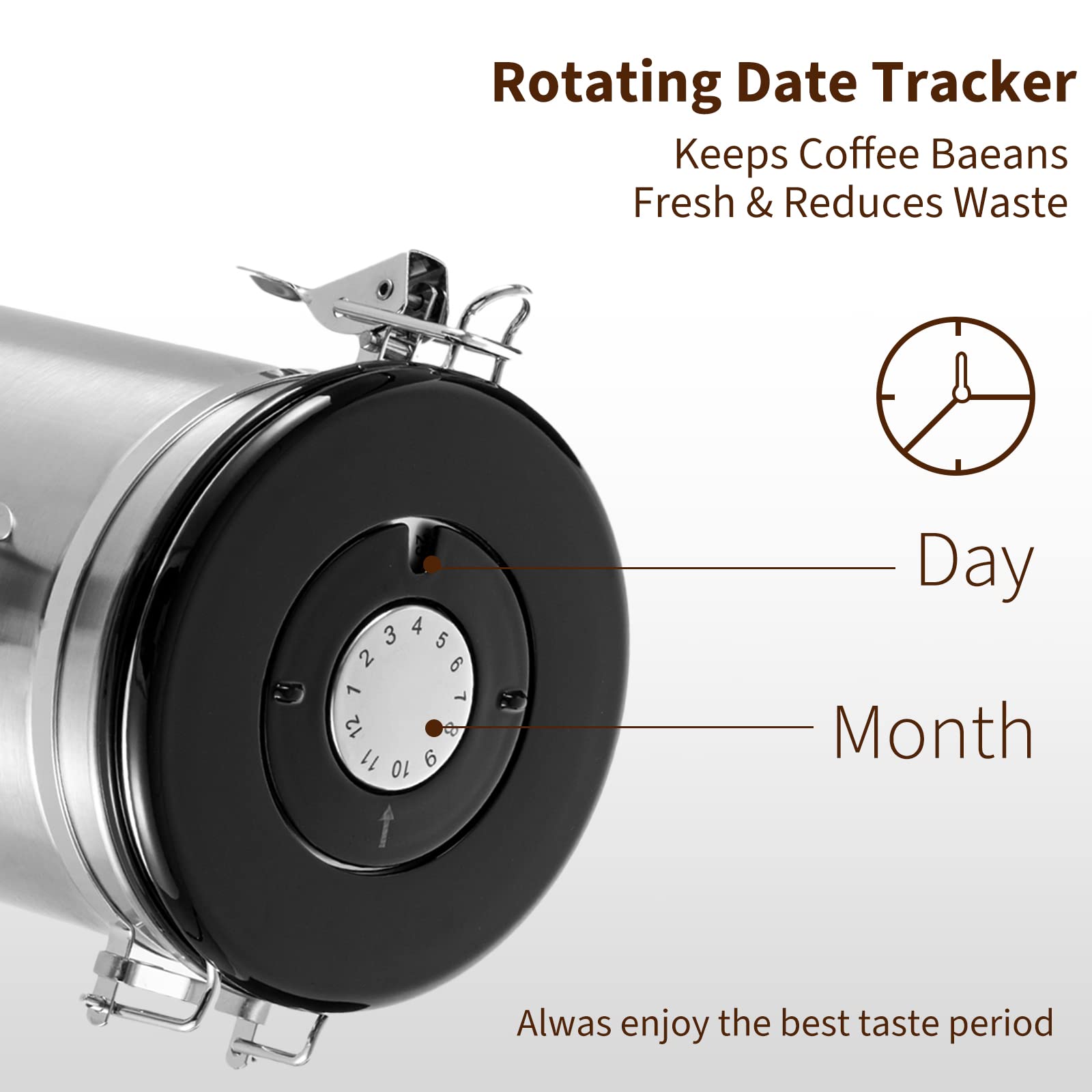 Dyserbuy Airtight Coffee Canister, Stainless Steel Coffee Beans and Grounds Storage Container with Date Tracker, Scoop, CO2 Valves, for Beans, Grounds, Tea, Sugar, Silver