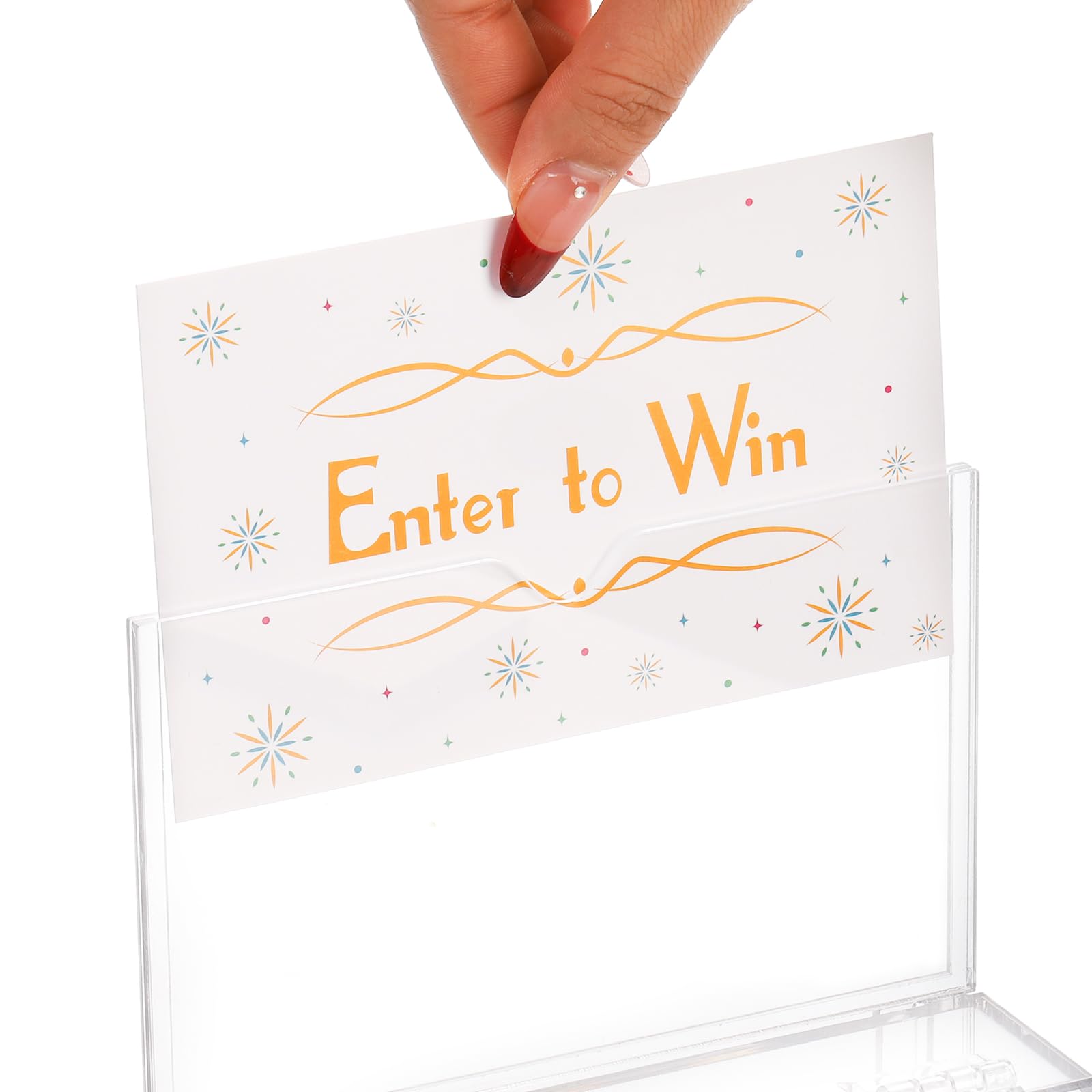 ZENFUN Acrylic Donation Box with Lock and Sign Holder, 6.3x4.7x4.9 Inches Clear Ballot Box Voting Storage Box Comments Container with 100pcs Tickets Cards for Raffle, Tip Jar, Collection, Voting