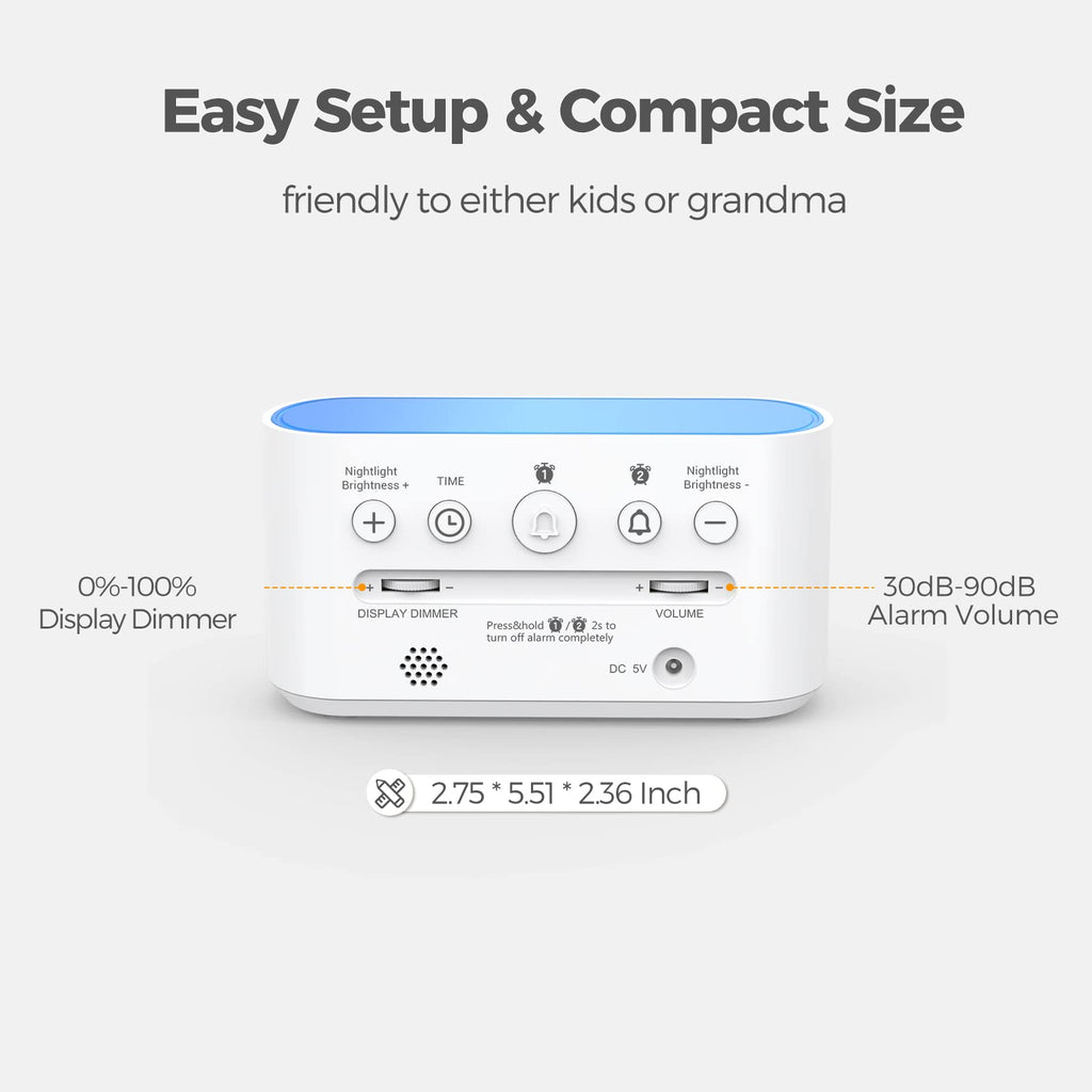 ONLAKE Alarm Clock for Bedrooms, Large Display Digital Clocks with 2 Alarms, 7 Color Larger Night Light, Dimmer, Adjustable Volume, Easy Snooze (White)