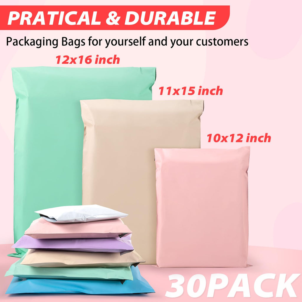 Oududianzi 30PCS Large Poly Mailers, 3 Sizes Shipping Bags, Fashion Shipping Envelopes, Plastic Packaging Bags, Self-Seal Polymailers, Mailing Poly Bags for Small Business, Clothing(Pink&Yellow&Green)