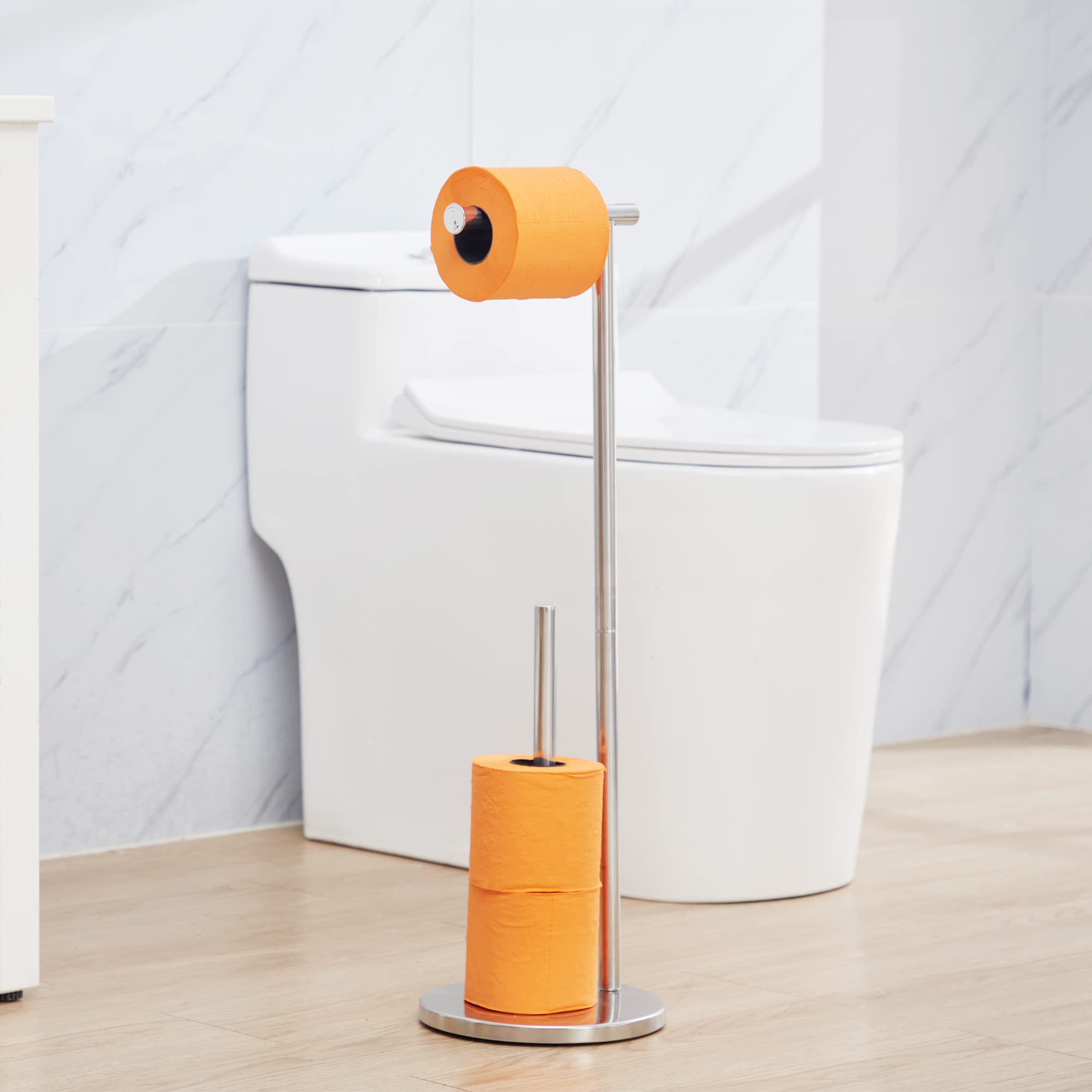 Toilet Paper Holder Free Standing, Stainless Steel Tissue Roll Toilet Paper Stand with Weighted Base for Bathroom, DECULTTR