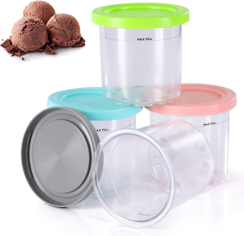 4 Pack Ice Cream Pints and Lids Compatible with Ninja NC300 NC301 NC299AMZ Series Creami Ice Cream Makers,BPA-Free,Dishwasher Safe,Color Lids,Ninja Creami Containers