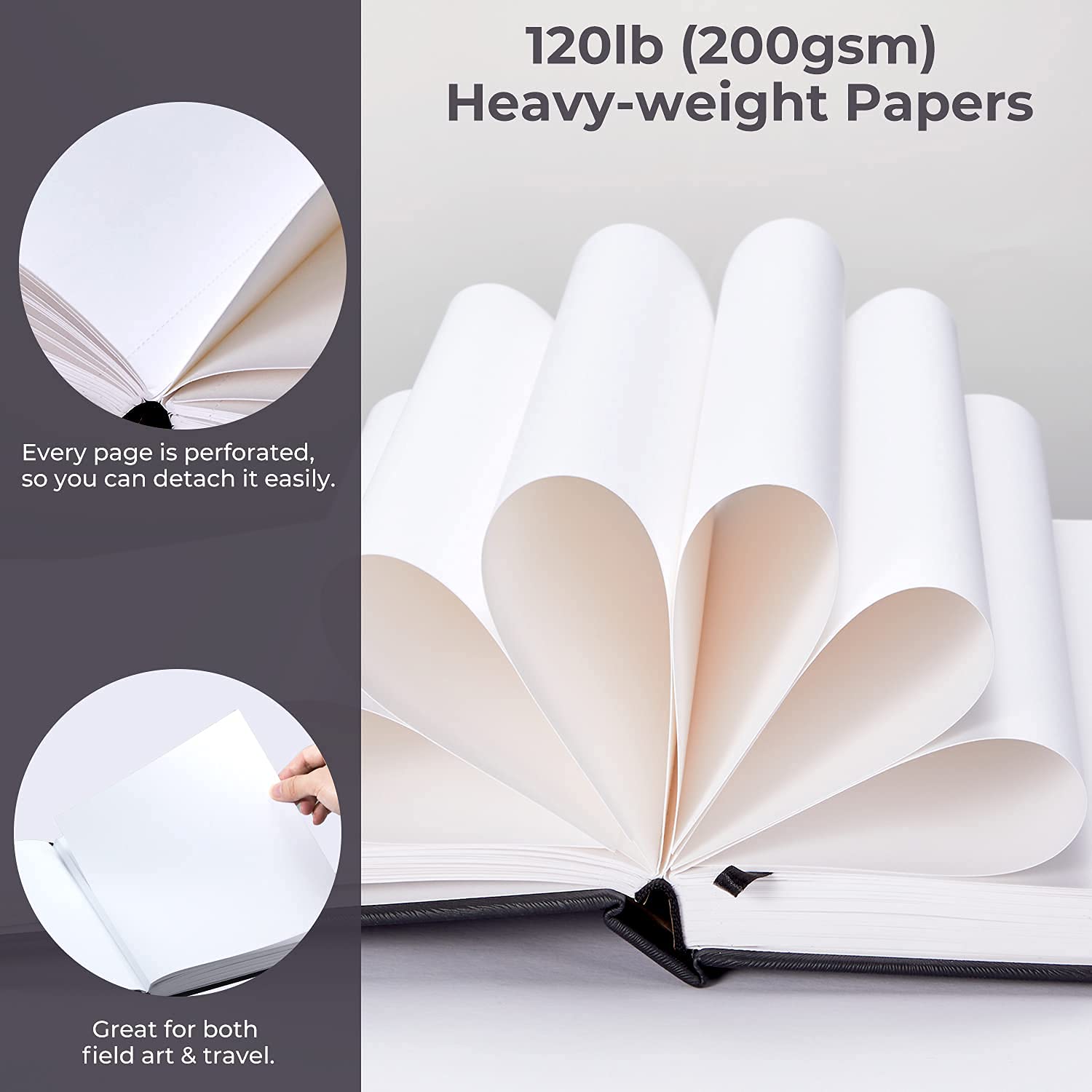 Mix Media Sketchbook, Ohuhu 8.3"×8.3" Watercolour Sketchbook for Wet or Dry Media, 120 LB/200 GSM Heavyweight Mixed Media Art Papers, 78 Sheets/156 Pages, PU Hardcover Mixed Media Paper Pad for Acrylic, Painting