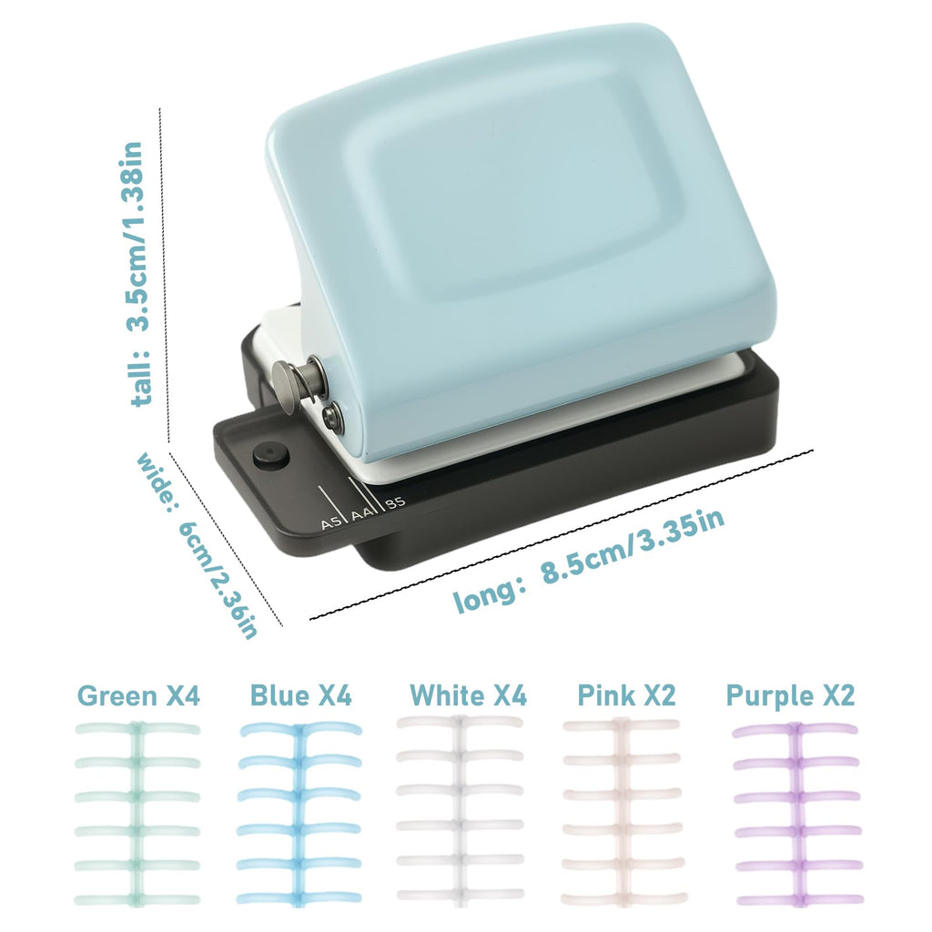 Spiral Binding Machine-Mini 6 Hole Puncher, DIY Creative Book Binder Machine for Planner, A4-30 Holes, A5-20 Holes, B5 26 Hole with 16 PCS 6-Hole Loose Leaf - Blue