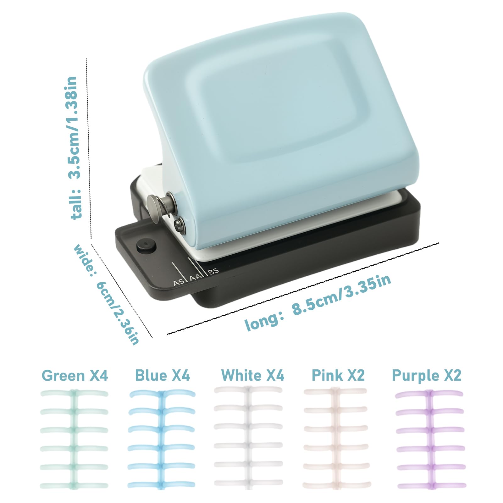 Spiral Binding Machine-Mini 6 Hole Puncher, DIY Creative Book Binder Machine for Planner, A4-30 Holes, A5-20 Holes, B5 26 Hole with 16 PCS 6-Hole Loose Leaf - Blue