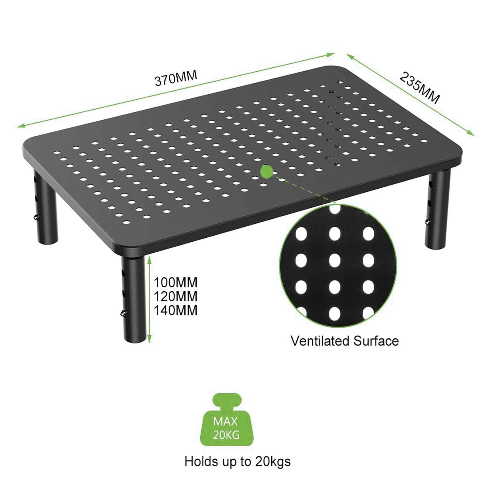 Bracwiser Monitor Stand Riser,3 Level Height Adjustable Desktop monitor stand for Computer, Laptop, Printer, Notebook with Vented Metal Platform 370X235MM 2 Packs,Black