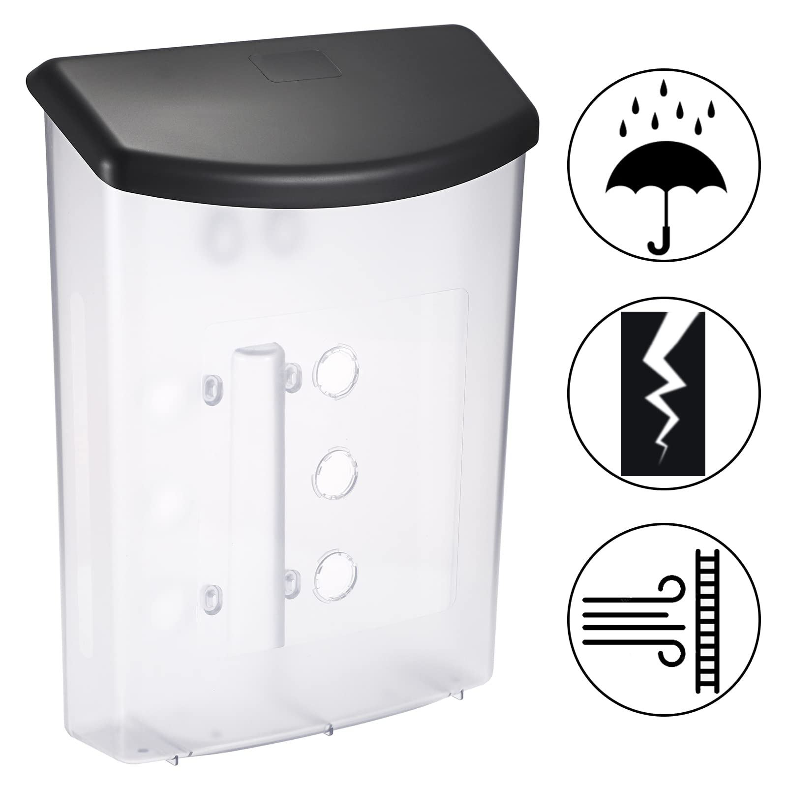 JuxYes Outdoor Literature Display Box with Black lid, Wall Mount Postcard Holder Brochure Holder, Clear Outdoor Document Holder 9.1 * 2.9 * 13.2 inches