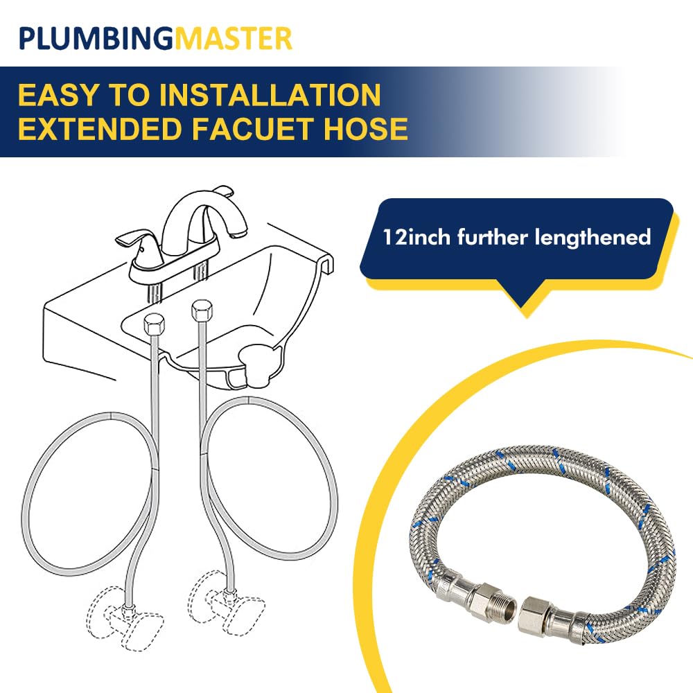 2-Pack 12-Inch Faucet Supply Extension, 3/8 OD Comp (Male) x 3/8 Comp (Female)