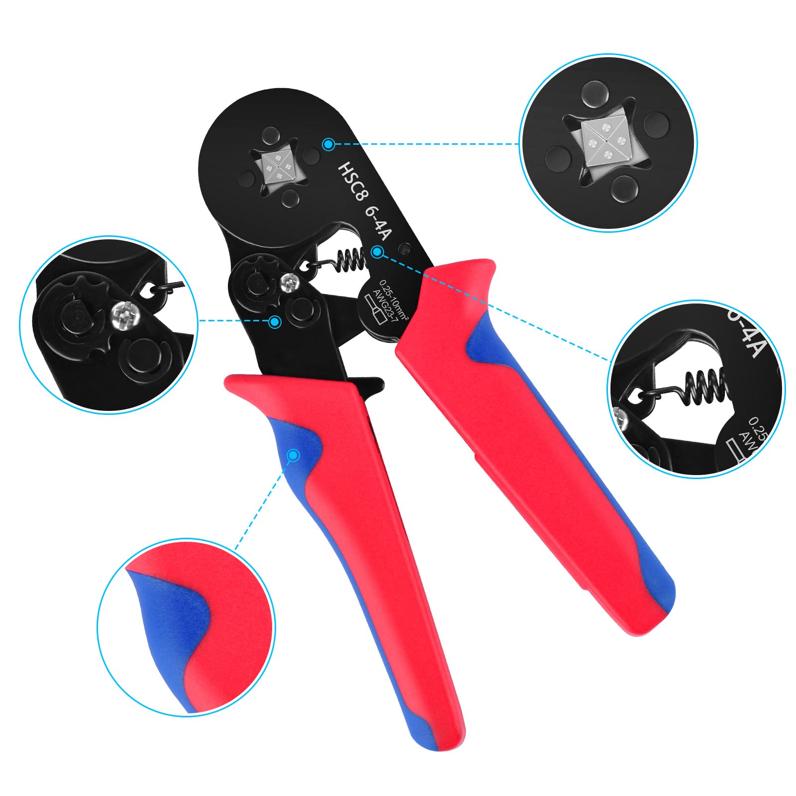 Ferrule Crimping Tool Kit, Ferrule Crimper Plier AWG23-7(0.25-10mm²) with 1200pcs Wire Ferrules Kit Wire Ends Terminals, Self-Adjustable Ratchet Wire Crimping Tool.