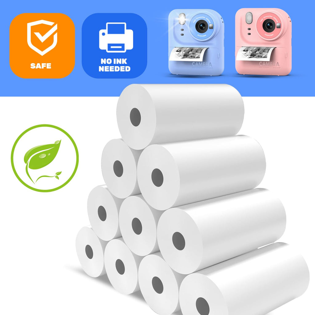 Teslahero 10 Rolls Kids Camera Instant Print Paper - BPA-Free Thermal Paper for Most Children's Printing Cameras, Capture & Create
