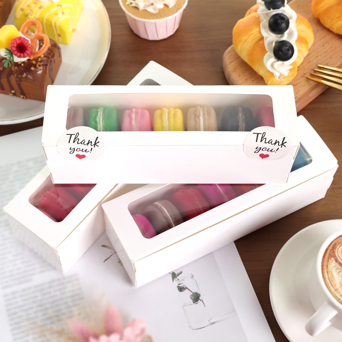 NPLUX 36 Pack Macaron Boxes for 6 Macaron Container Packaging Box with Sticker for Gift Giving (White)