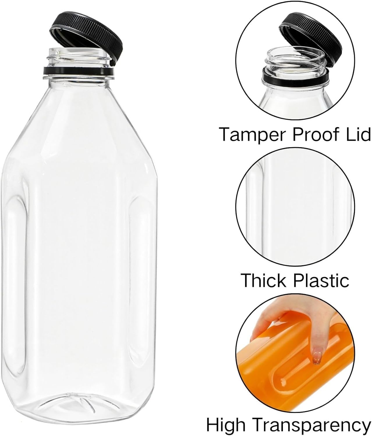 Coloch 10 Pack 33 Oz Plastic Juice Bottles with Black Caps, 1L Empty Clear Reusable Drink Container Beverage Containers for Water, Juice, Beverage, Cold Drinks, Picnic, Business and Home Use