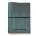 KISSKI Vintage Leather Notebook Journal, Refillable A5 Travelers Notebook Cover with Pen/Phone Pocket, 6x9 in, Writing Diary Cover/Daily Notepad for 5.5x8.5 Paper, Handmade Gift for Women/Men, Green