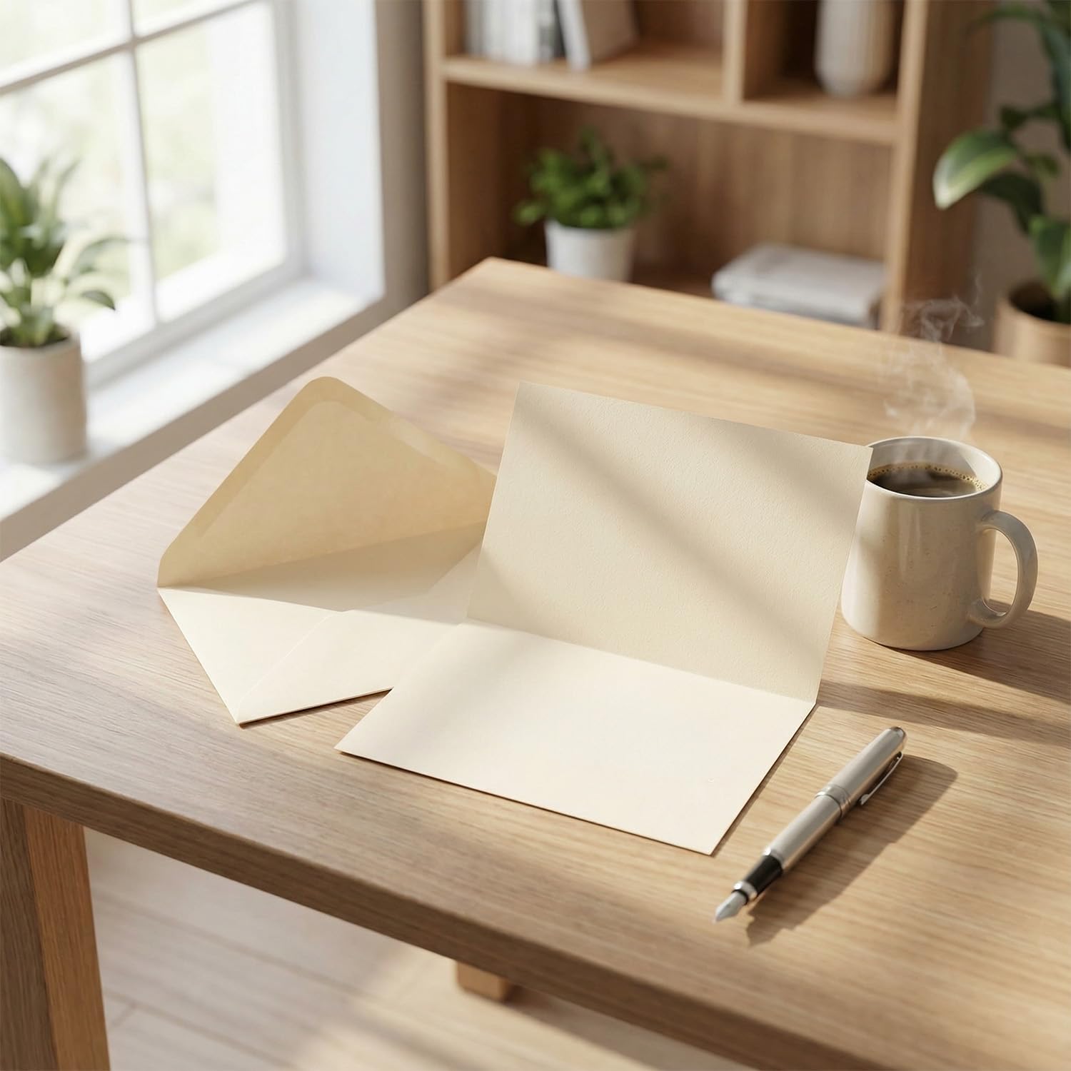 Acidea 50 Pack Ivory A6 Envelopes with Plain Cards, 120GSM Envelopes with 250GSM Folding Blank Cards and Gold Stickers, Perfect Stationary Set for Wedding Invitations, Birthday, Holiday, Greeting Card