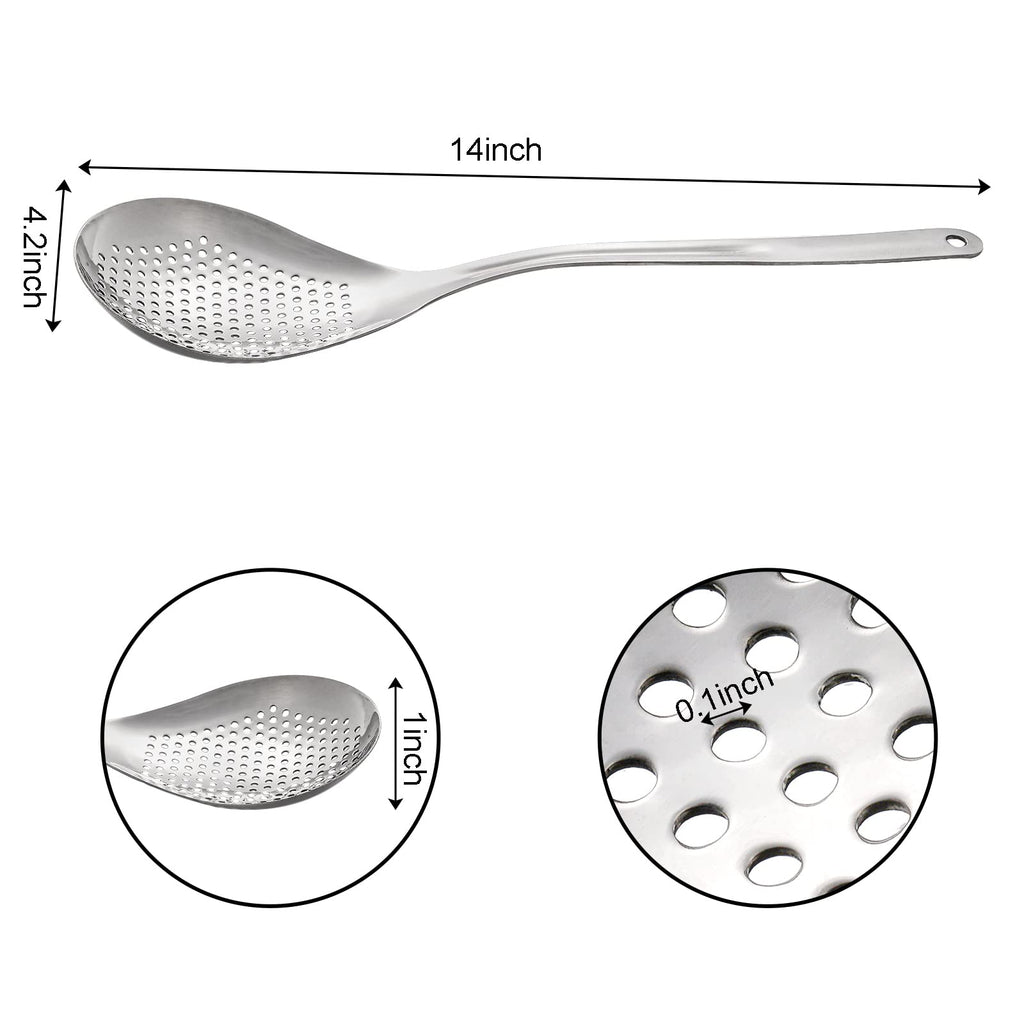 Suwimut 2 Pack Skimmer Slotted Spoon, 13.6 Inch Large Stainless Steel Skimmer Ladle Spoon Spider Strainer with Handle and Hanging Holes, Fryer Scoop Kitchen Colander for Cooking, Draining and Frying