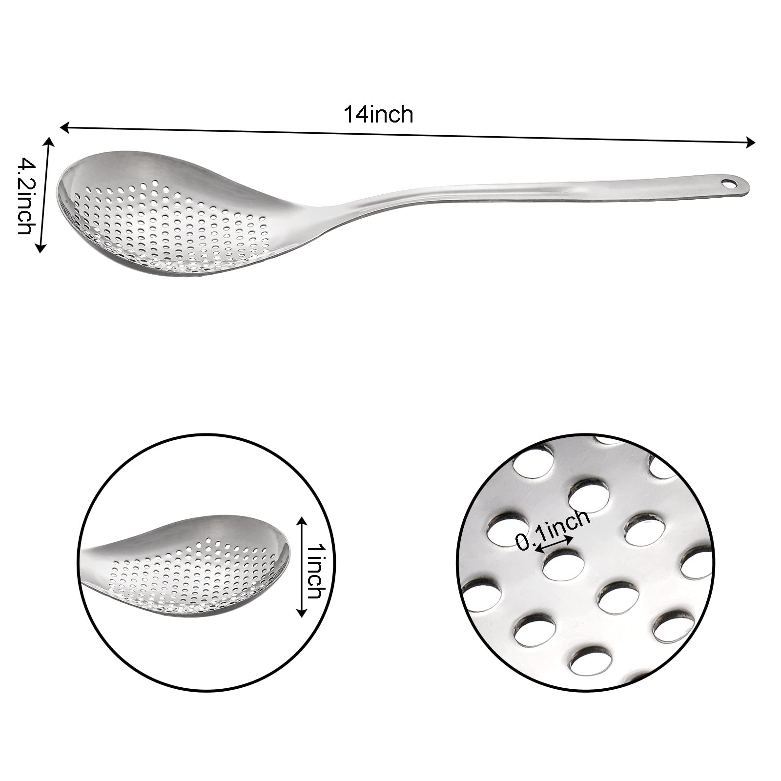Suwimut 2 Pack Skimmer Slotted Spoon, 13.6 Inch Large Stainless Steel Skimmer Ladle Spoon Spider Strainer with Handle and Hanging Holes, Fryer Scoop Kitchen Colander for Cooking, Draining and Frying