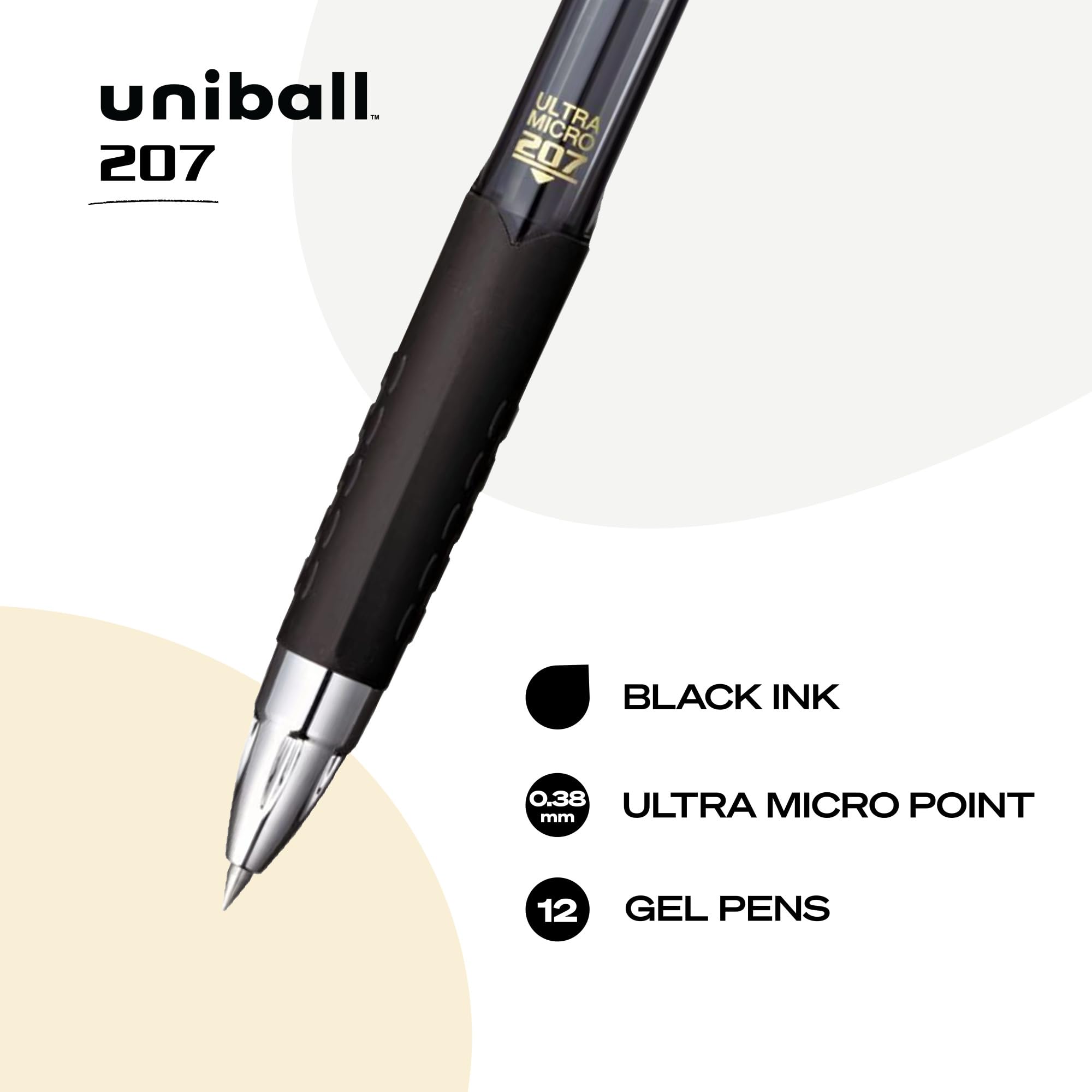 uni-ball Signo 207 Retractable Gel Pens, Ultra-Micro Point, Black Ink, 12 Count (Pack of 1) (1790922) , Packaging may vary