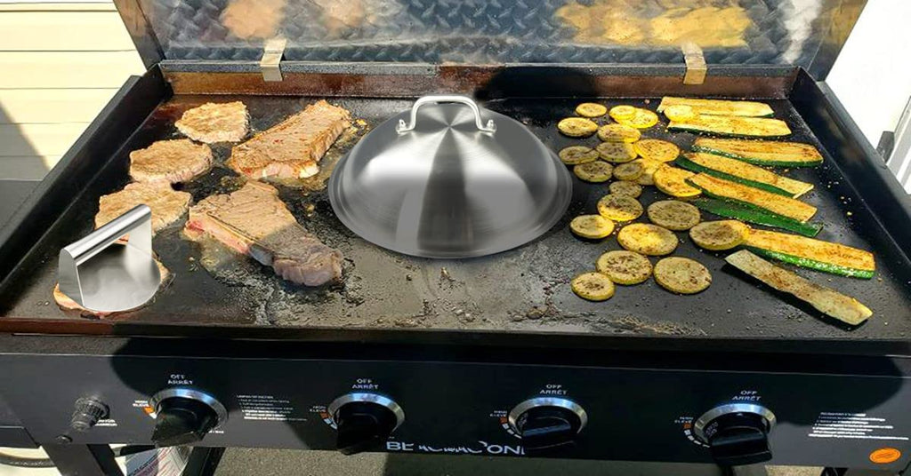 Griddle Accessories Pot Wok Lids - Heavy Duty 12 Inch Round Basting Cover - Stainless Steel - Cheese Melting Dome and Steaming Cover - Best for Use in Flat Top Grill Cooking Indoor Outdoor- 2 Domes