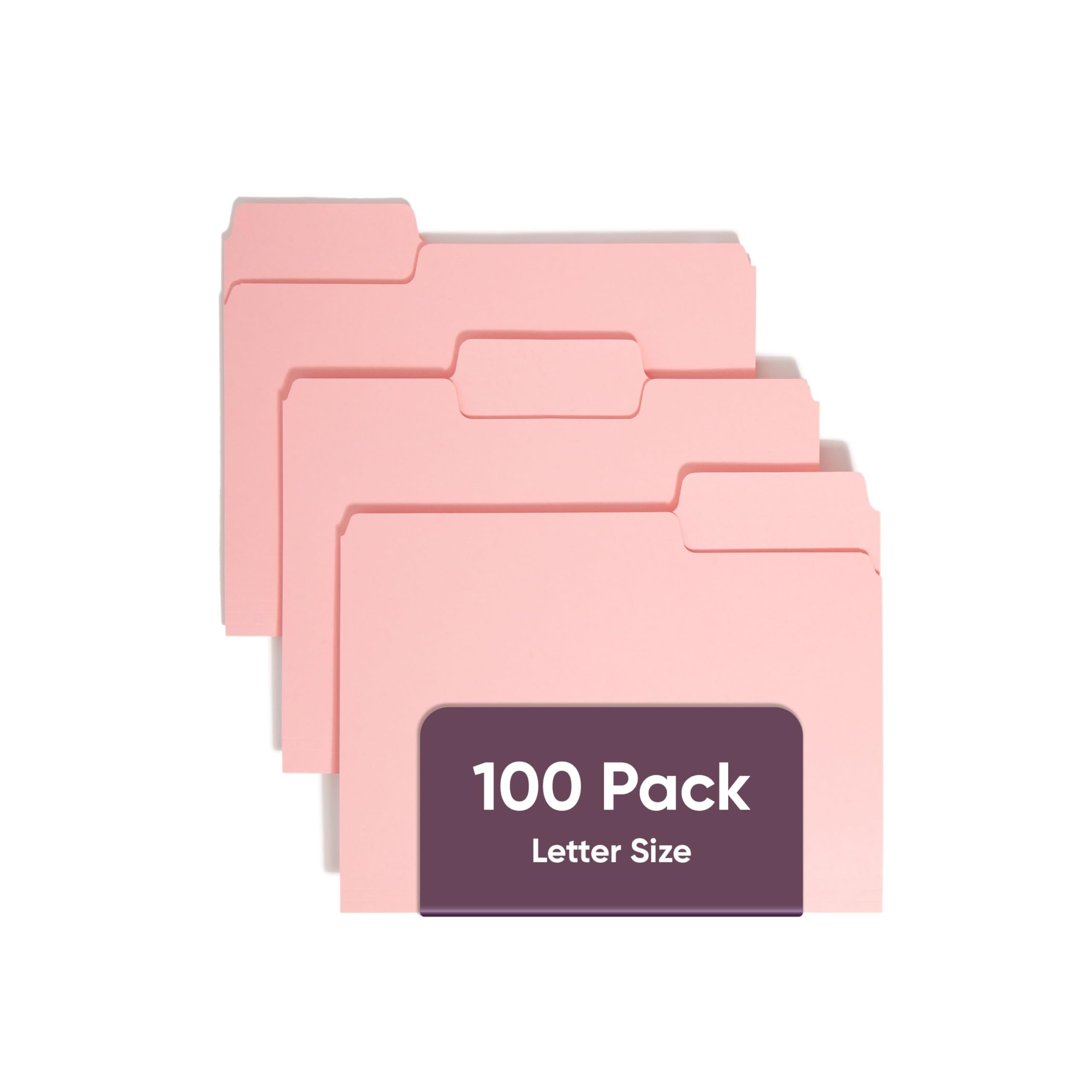 Smead 1/3-Cut File Folders, Letter Size, Pink, 100 Per Box (12643)
