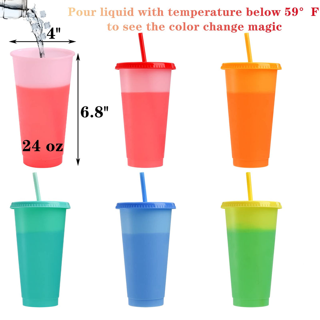 Lyellfe 10 Pack Color Changing Cups, 24 oz Leak-proof Water Tumblers with Lids and Straws, Plastic Cold Drink Summer Cups in Multicolors, Ideal for Adults Women Party