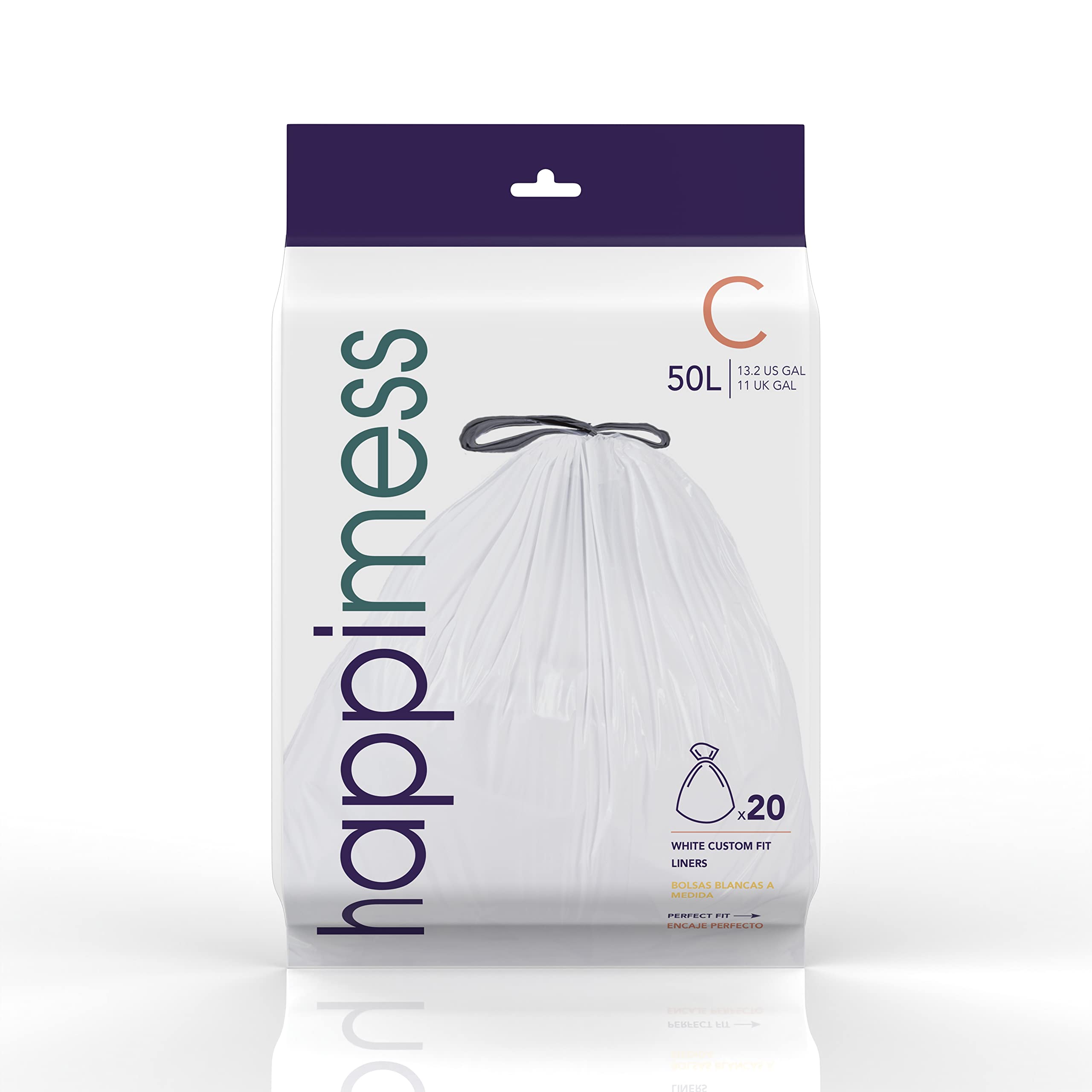happimess HPM3000C-WHITE 13.2 Gallon Kitchen Drawstring Trash Bags, Trash Can Liner, White, 60-Count, 3-Packs of 20 Liners