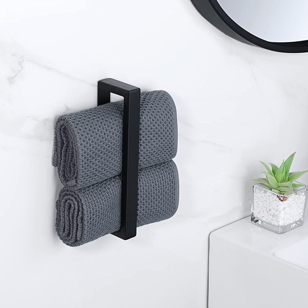 Sayayo Hand Towel Holder, Black Towel Bar Adhesive & Screw Mounting for Bathroom Kitchen, 8 Inch Bathroom Towel Rack, SUS304 Stainless Steel Wall Mounted