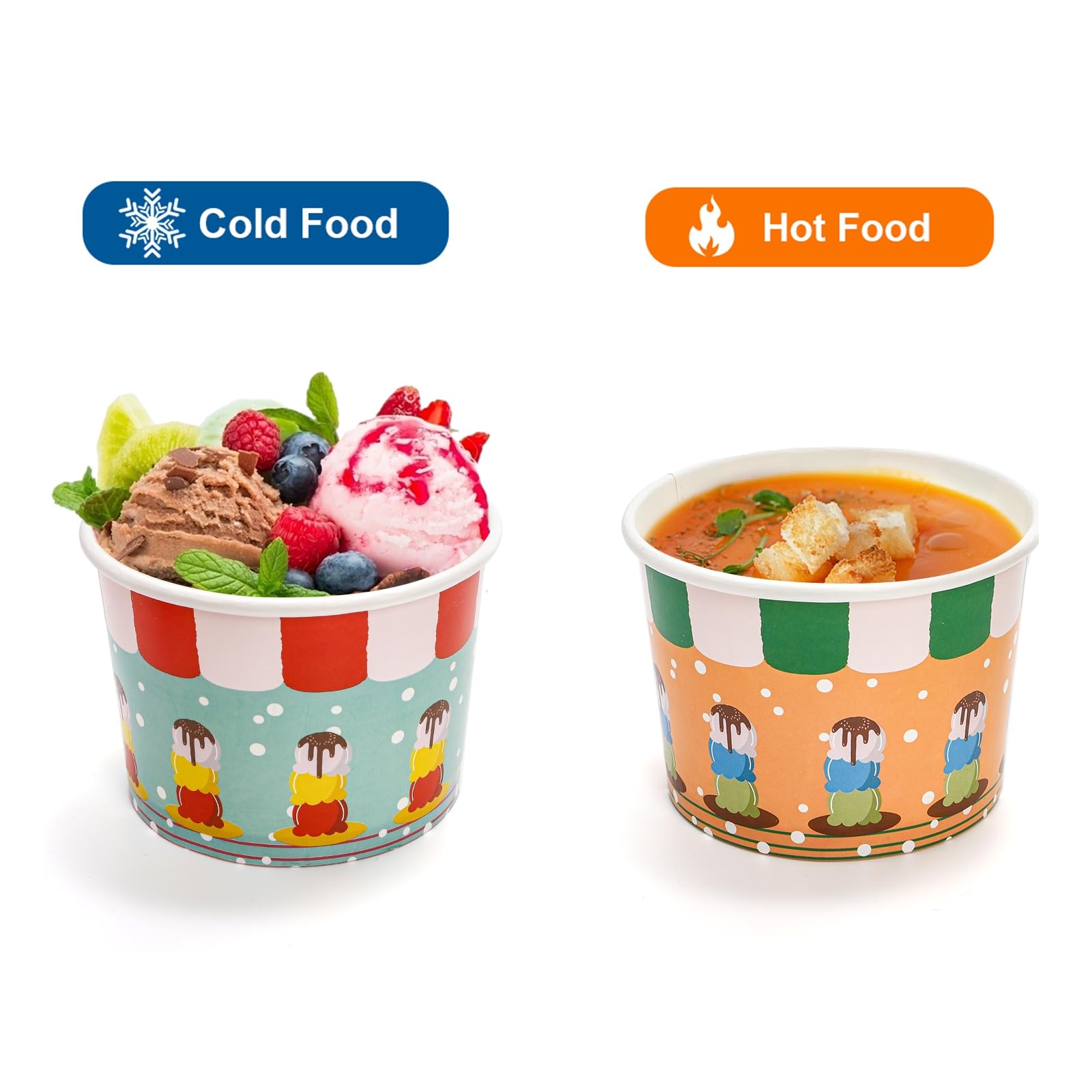 Cididu 210 Pack Paper Ice Cream Cups, 12 Oz Disposable Ice Cream Bowls, Party Dessert Snack Bowls for Hot or Cold Food, Food Grade Party Supplies Treat Cups for Yogurt Soup Fruits, Picnics Birthday