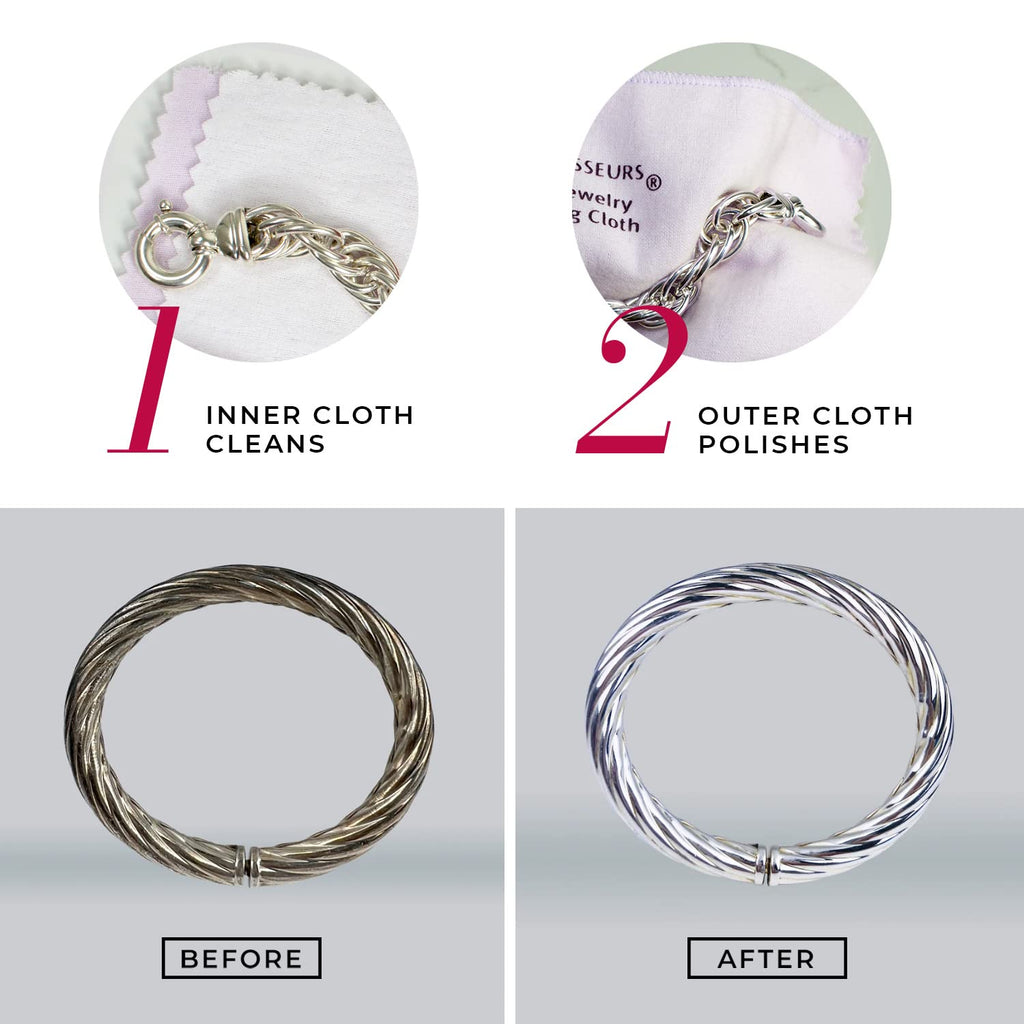 CONNOISSEURS Ultrasoft Gold or Silver Jewelry Polishing Cloth, Clean and Polish Jewelry While Removing Tarnish for a High Shine