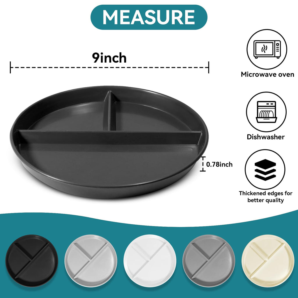 DYB DONGYONGBAO Portion Control Plate 9 Inch 5 Piece, Plastic Divided Plates for Adults with 3 Compartments, Microwave and Dishwasher Safe，Suitable for Adult and Kids